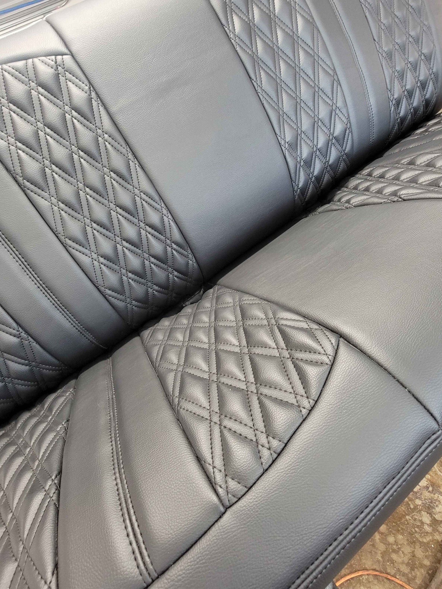 Custom quilted leather bench seat